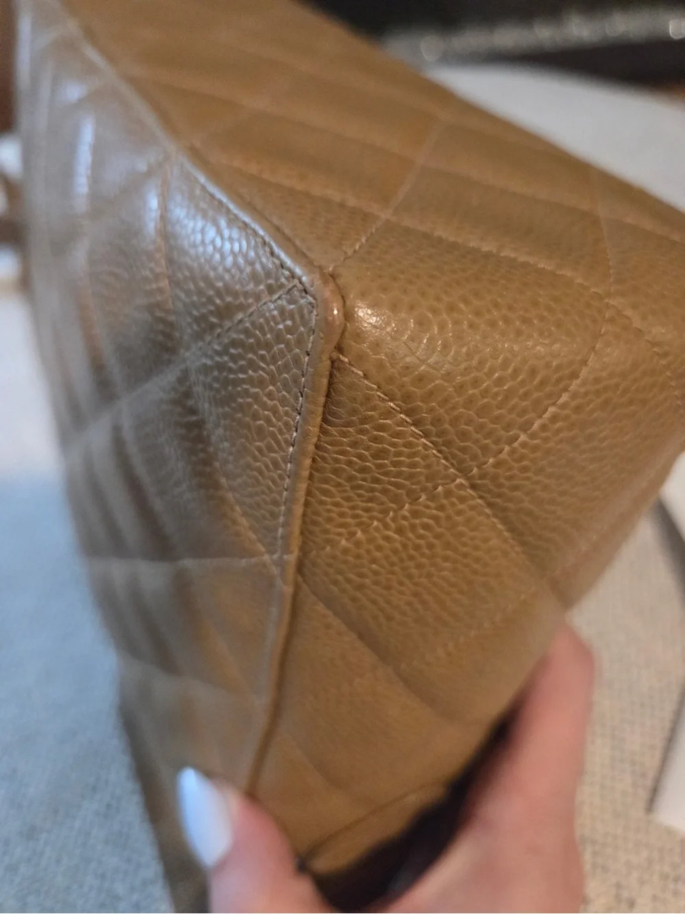 Rare Chanel sand beige caviar leather straight flap shoulder bag 24k gold - Picture 12 of 17